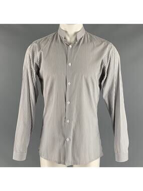CHRISTIAN DIOR Size M Grey White Stripe Long Sleeve Shirt